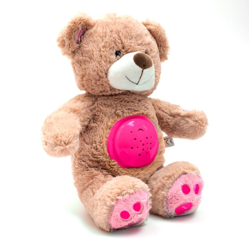 BABY MIX Plyšový usínáček medvídek s projektorem - růžový