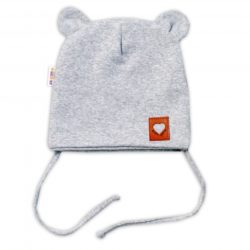 BABY NELLYS - Bavlněná čepice na zavazování TEDDY - šedý melír
