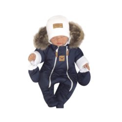 Z&Z Zimní kombinéza s dvojitým zipem, kapucí a kožešinou + rukavičky, Angel - granát
