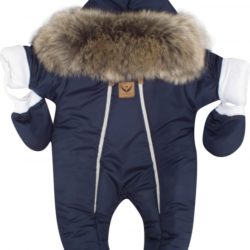 Z&Z Zimní kombinéza s dvojitým zipem, kapucí a kožešinou + rukavičky, Angel - granát