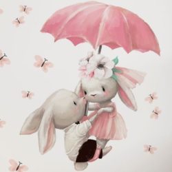 MIMIO - Samolepka na zeď Králíčci s deštníkem