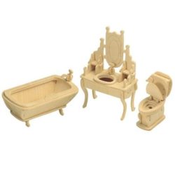 WOODEN TOY Přírodní dřevěné 3D puzzle - Koupelna