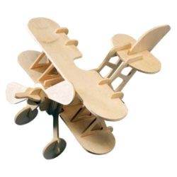 WOODEN TOY Přírodní dřevěné 3D puzzle - Letadlo dvouplošník