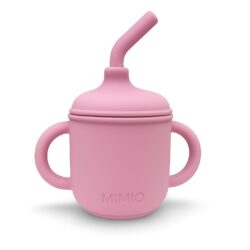 MIMIO Silikonový kelímek s brčkem a oušky - BLUSH