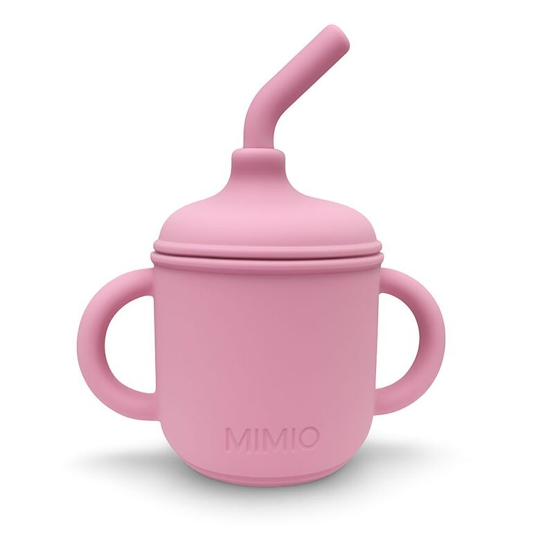 MIMIO Silikonový kelímek s brčkem a oušky - BLUSH