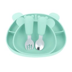 MIMIO Silikonový jídelní set BEAR – MINT