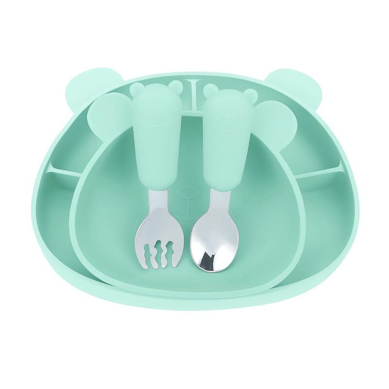 MIMIO Silikonový jídelní set BEAR – MINT