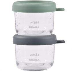 BÉABA Sada kelímků na jídlo skleněné 2x150 ml - green grey