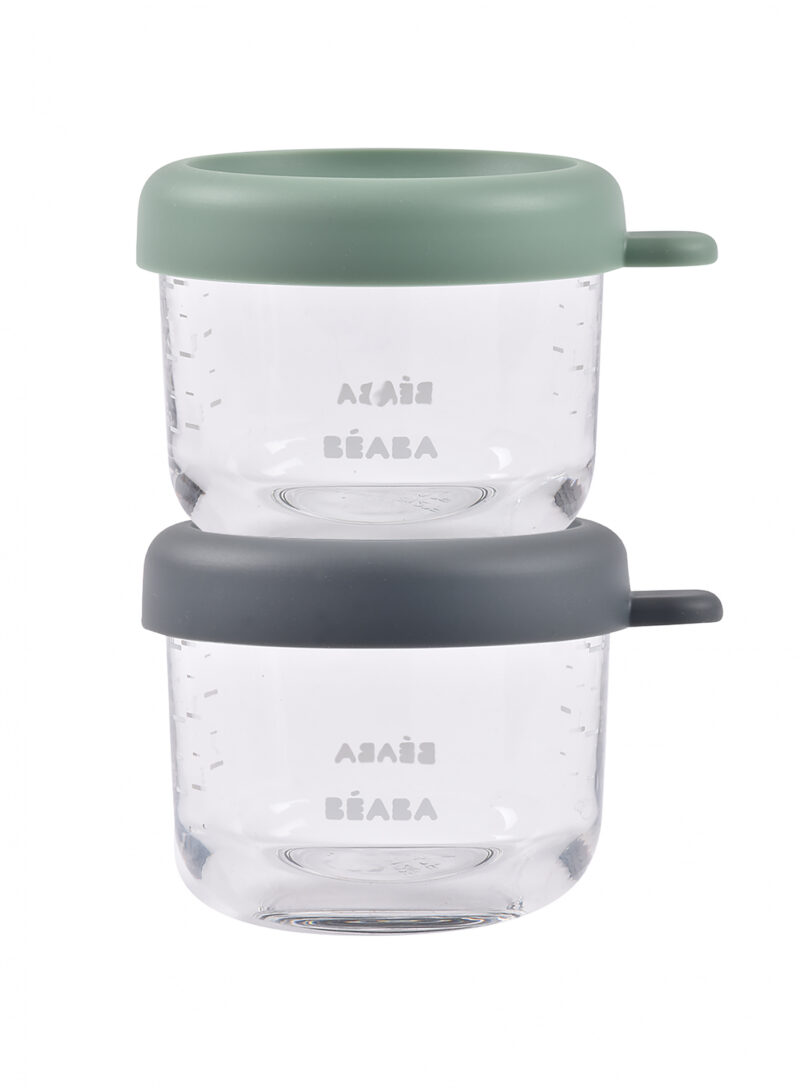 BÉABA Sada kelímků na jídlo skleněné 2x150 ml - green grey