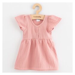 NEW BABY Kojenecké mušelínové šaty - pink