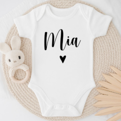 MIMIO Dětské body se jménem KR - Bílé HEART