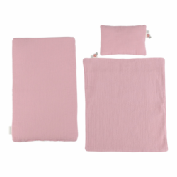 LITTLE DUTCH Postýlka pro panenky dřevěná s peřinkou – PINK