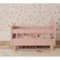 LITTLE DUTCH Postýlka pro panenky dřevěná s peřinkou – PINK