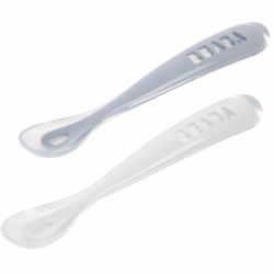 BEABA První lžičky silikonové 2ks s pouzdrem - Pebble / Cloud blue