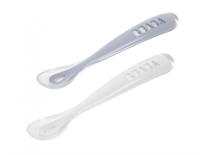 BEABA První lžičky silikonové 2ks s pouzdrem - Pebble / Cloud blue