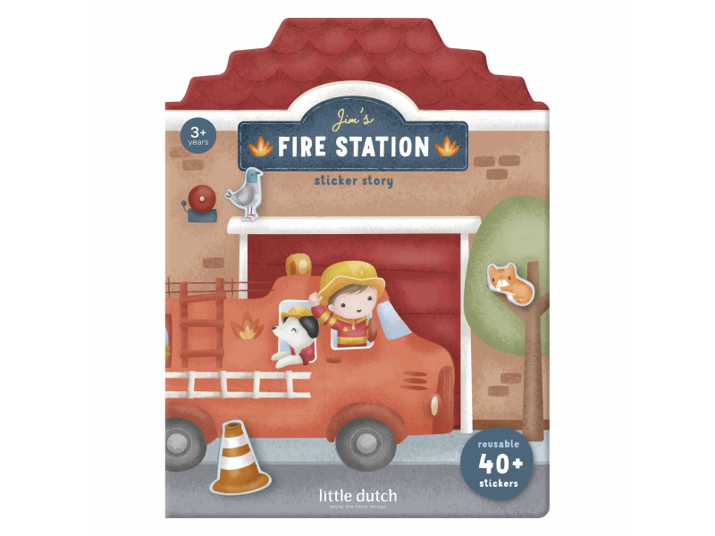 LITTLE DUTCH Knížka se samolepkami - Hasičská stanice Jim